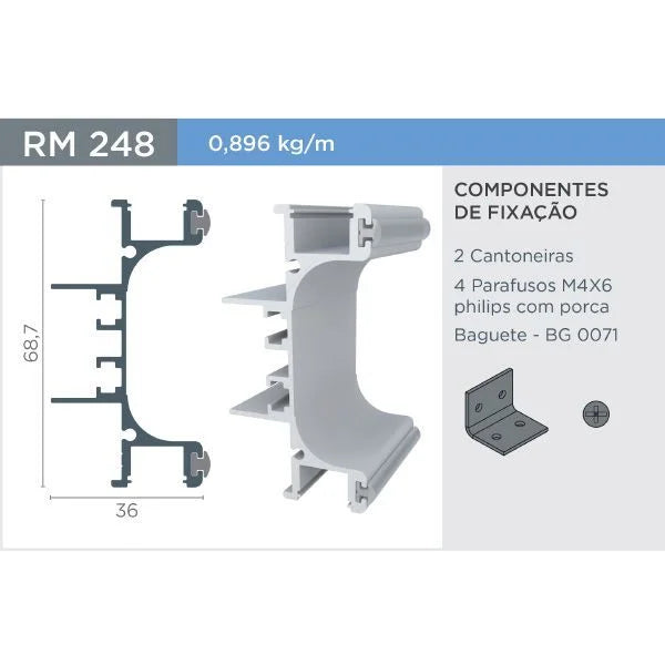 PUXADOR CAVA RM-248 C/ BAG. - MATTE ESCURO - BARRA 3 METROS - 01 UNIDADE - Puxadores