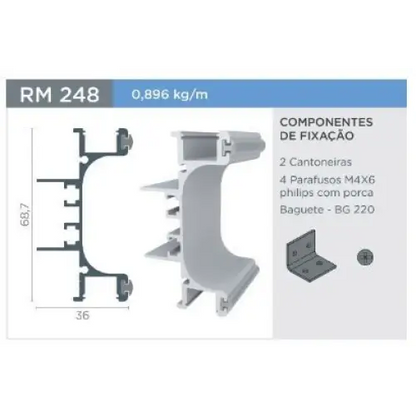 Puxador Cava | RM-248 | Com Baguete| Preto | Barra 3 Metros - Puxadores