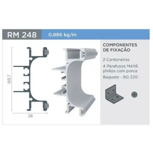 Puxador Cava | RM-248 | Com Baguete| Preto | Barra 3 Metros - Puxadores