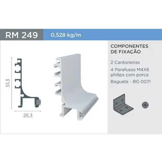 PUXADOR CAVA RM-249 C/ BAG. - SUP. NATURAL - BARRA 3 METROS - 01 UNIDADE - Puxadores