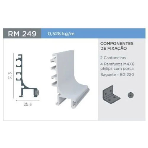 Puxador Cava | RM-249 | Com Baguete | Preto | Barra 3 Metros - Puxadores