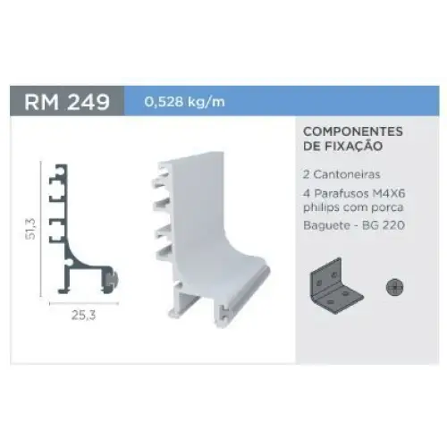 Puxador Cava | RM-249 | Com Baguete | Preto | Barra 3 Metros - Puxadores