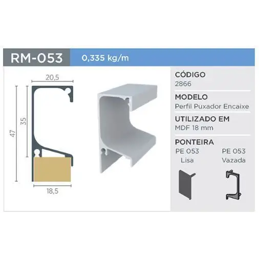 Puxador Gola | RM-053 | Supra Natural | Para 18mm | Barra 3 Metros - Puxadores