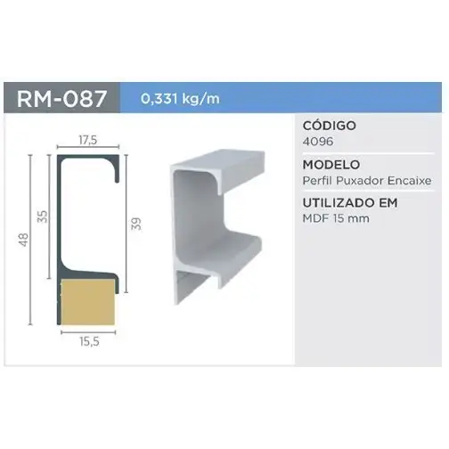 Puxador Gola | RM-087 | Supra Natural | Para 15mm | Barra 3 Metros - Puxadores