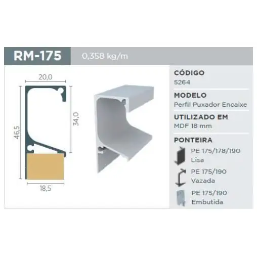 Puxador Gola | RM-175 | Matte Escuro | Para 18mm | Barra 3 Metros - Puxadores