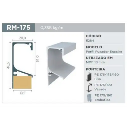 Puxador Gola | RM-175 | Matte Escuro | Para 18mm | Barra 3 Metros - Puxadores