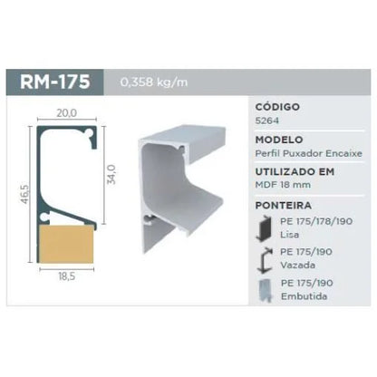 Puxador Gola | RM-175 | Supra Natural | Para 18mm | Barra 3 Metros - Puxadores