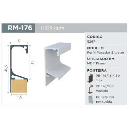 PUXADOR GOLA RM-176 - RISCHI INOX MATTE ESCURO - PARA 15MM - BARRA 3 METROS - Puxadores