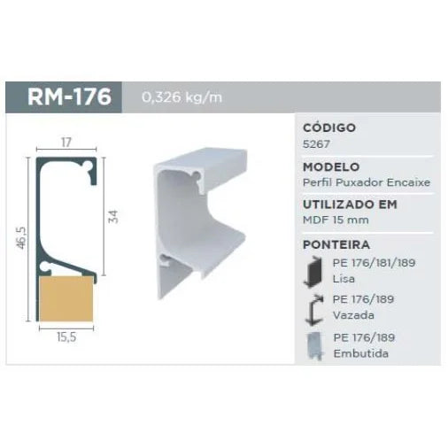 Puxador gola supra natural em alumínio para portas e gavetas 15mm Sem Categoria