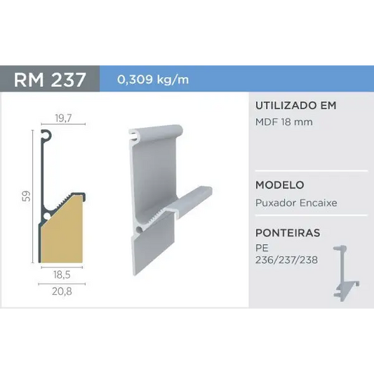 Puxador Nature | RM-237 | Matte Escuro | Para 18mm | Barra 3 Metros - Puxadores
