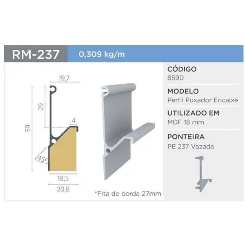 Puxador Nature | RM-237 | Supra Natural | Para 18mm | Barra 3 Metros - Puxadores
