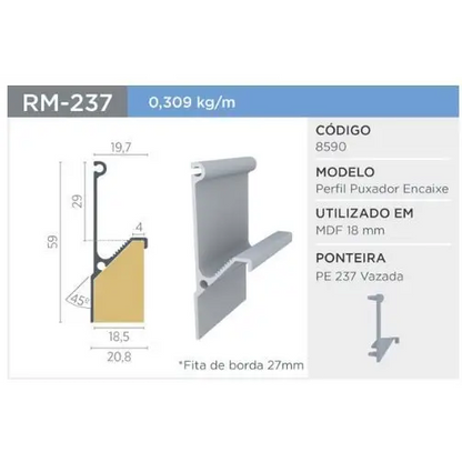 Puxador Nature | RM-237 | Supra Natural | Para 18mm | Barra 3 Metros - Puxadores