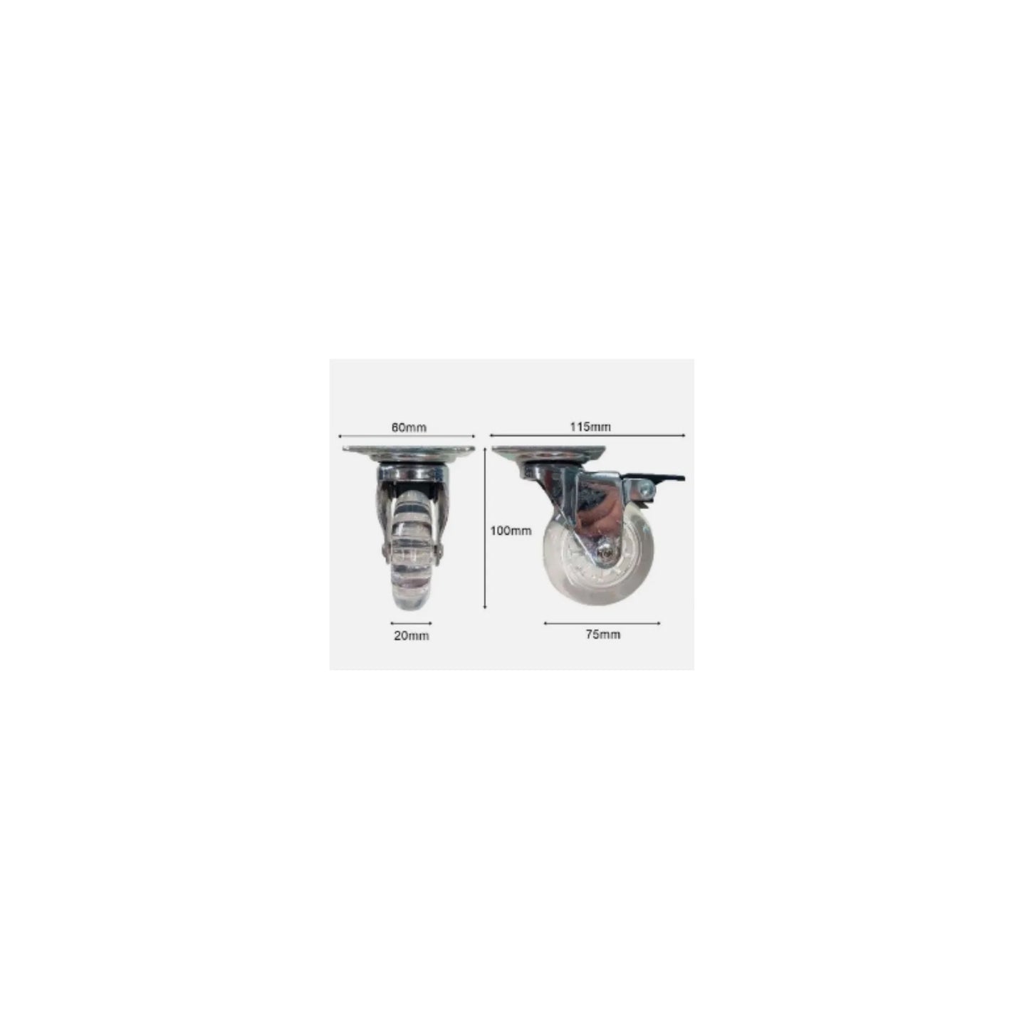 Rodizio Pu Cristal 75mm C/Freio - 21725 - GMET METALNOX