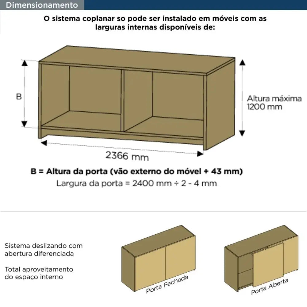 Sistema Deslizante Coplanar C-800S 2 Portas | 2400mm | 15Kg - Sistemas Deslizantes