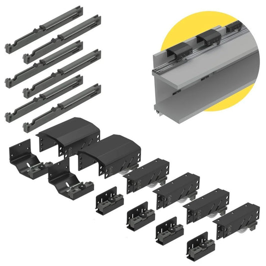 Sistema Para Porta de Correr Dominus 3 Portas | Top Médio | 50Kg - Sistemas Deslizantes