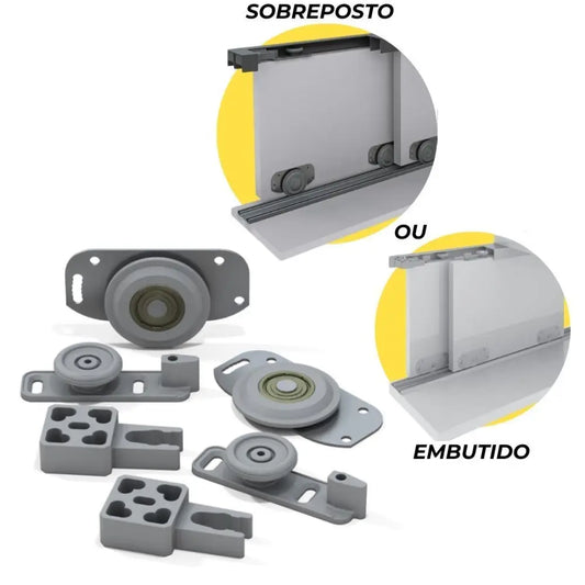 Sistema Para Porta de Correr RO-64 + Guia 4002 | 50Kg - Sistemas Deslizantes