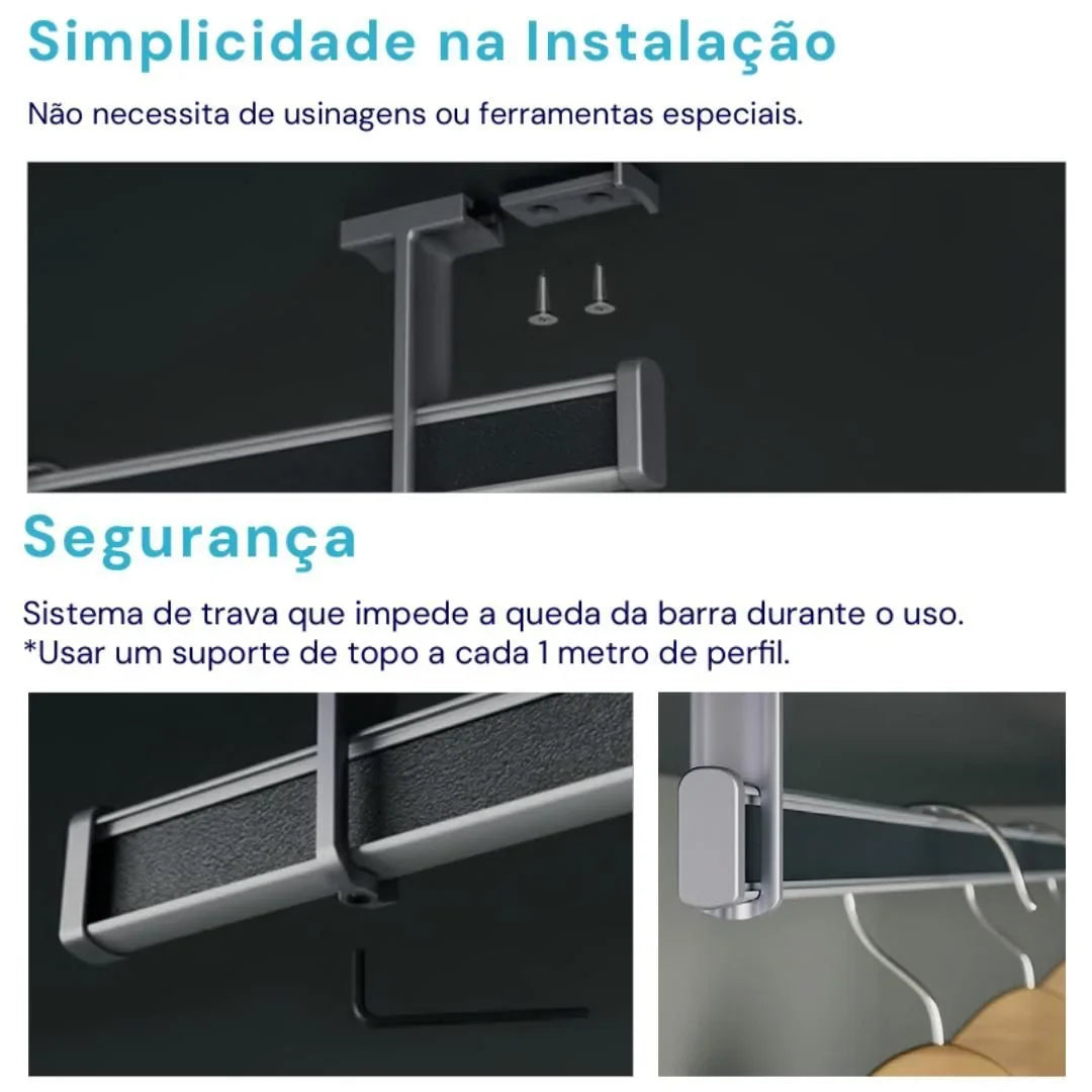 Suporte Topo e Ponteira p/ Cabideiro Vesto | Preto | 01 Unidade - Acessórios