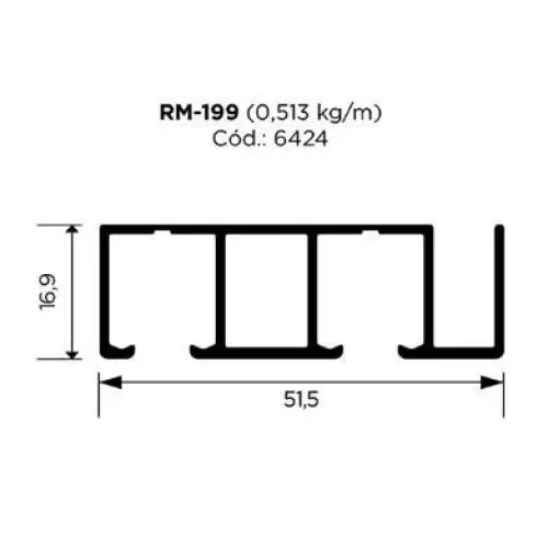 Trilho Alumínio Duplo | RM-199 | Para Sistema Deslizante MULTI | Barra 3 Metros - Perfis