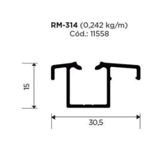 Trilho Alumínio Embutido Simples | RM-314 | Para Sistema LINEA | Barra 3 Metros - Perfis