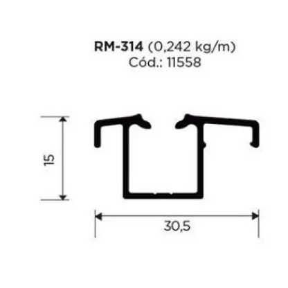 Trilho Alumínio Embutido Simples | RM-314 | Para Sistema LINEA | Barra 3 Metros - Perfis