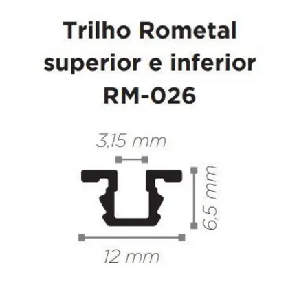 Trilho Alumínio Embutido Superior-Inferior | RM-026 | para Sistema Deslizante | Barra 3 Metros - Perfis