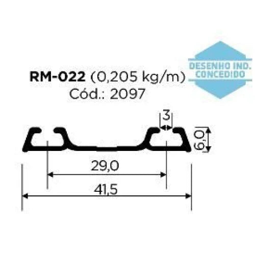Trilho Alumínio Inferior Duplo | RM-022 | para Sistema Deslizante 2 Portas | Barra 3 Metros - Perfis