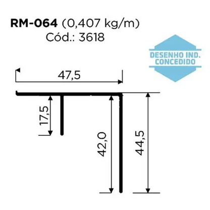 Trilho Alumínio Inferior | RM-064 | Para Sistema Deslizante SS-150 + | Barra 3 Metros - Perfis