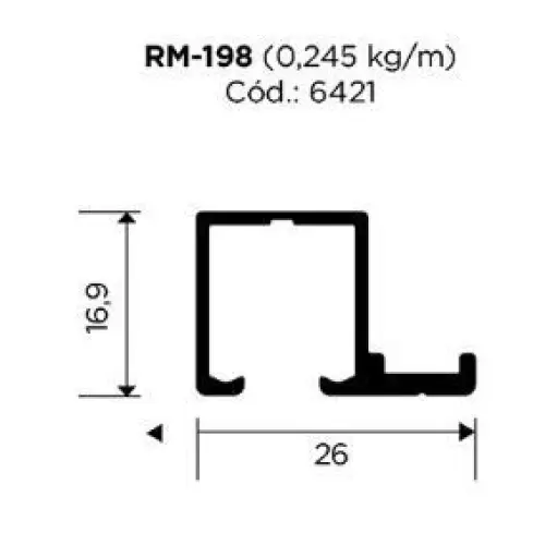 Trilho Alumínio | RM-198 | Para Sistema Deslizante MULTI | Barra 3 Metros - Perfis