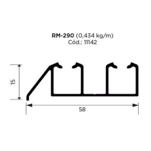 Trilho Alumínio Sobreposto RM-290 | Para Linea Duplo | Barra 3 Metros - Perfis