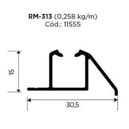 Trilho Alumínio Sobreposto RM-313 | Para Linea Simples | Barra 3 Metros - Perfis