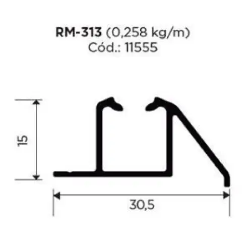 Trilho Alumínio Sobreposto RM-313 | Para Linea Simples | Barra 3 Metros - Perfis