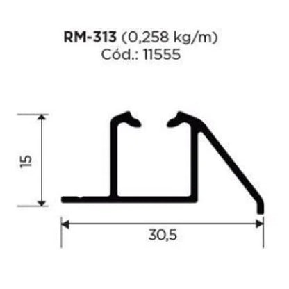 Trilho Alumínio Sobreposto RM-313 | Para Linea Simples | Barra 3 Metros - Perfis