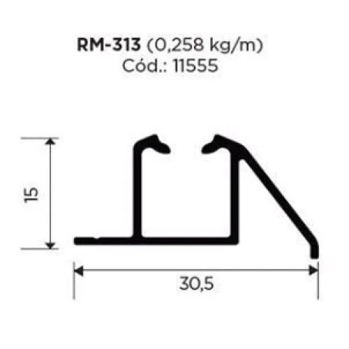 Trilho Alumínio Sobreposto RM-313 | Para Linea Simples | Barra 3 Metros - Perfis