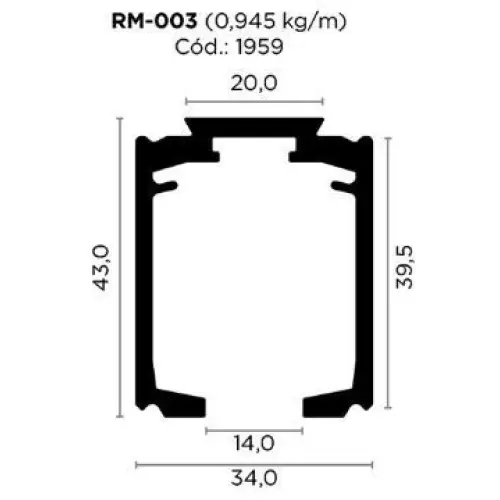 Trilho Alumínio Superior | RM-003 | Para Sistema Deslizante RO-82 | Barra 3 Metros - Perfis