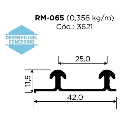 Trilho Alumínio Superior | RM-065 | Para Sistema Deslizante SS-150 + | Barra 3 Metros - Perfis